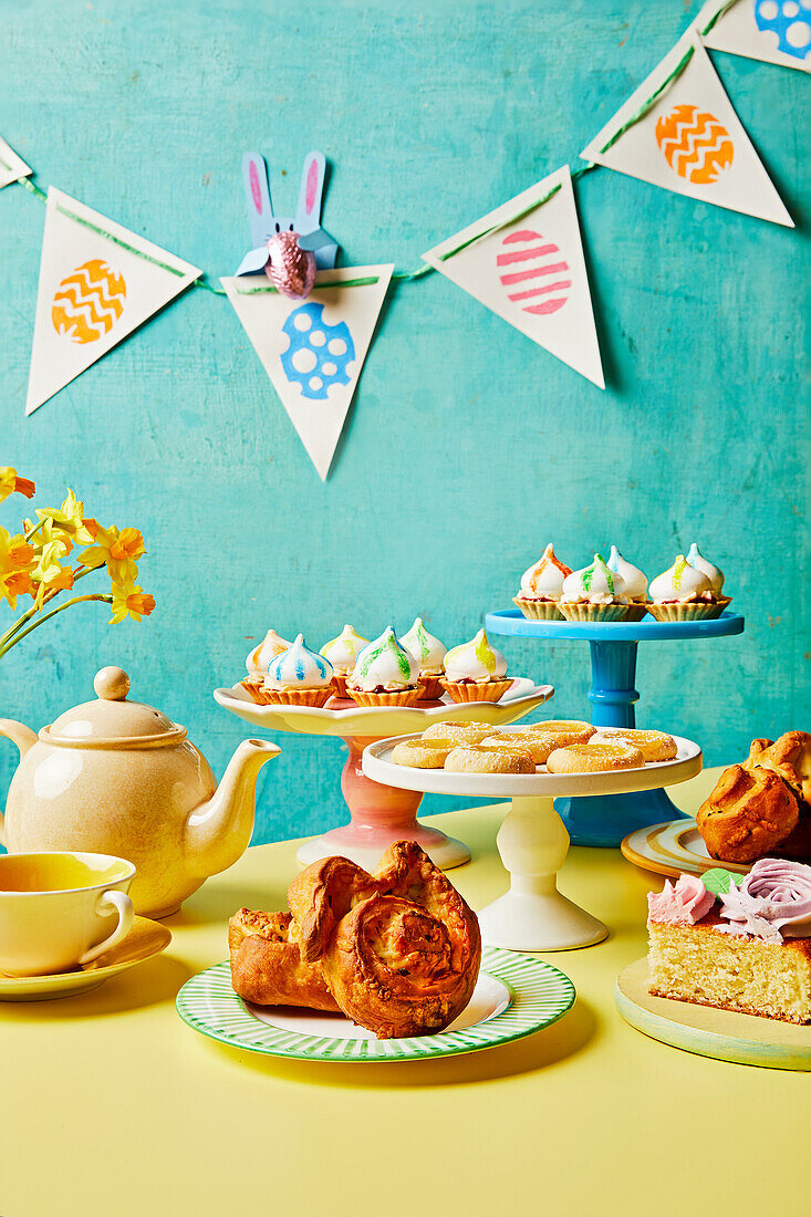 Easter tea party with mini Eton Mess cheesecakes and pastries