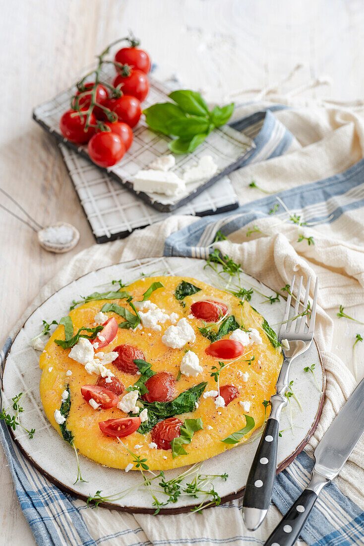 Omelett mit Tomaten, Feta und Kräutern