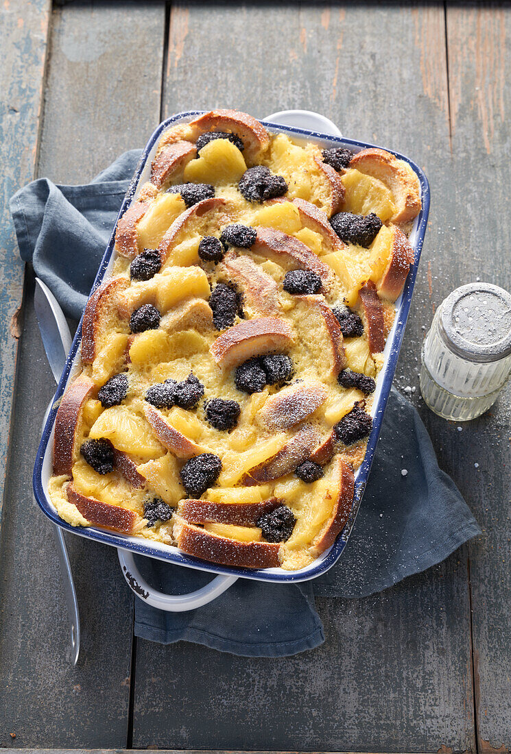 Pineapple and poppy seed casserole with yeast plait