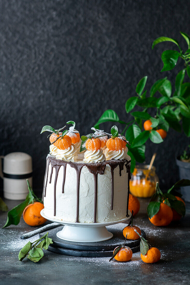 Clementinen-Buttercremetorte mit gebackener Käsekuchenschicht