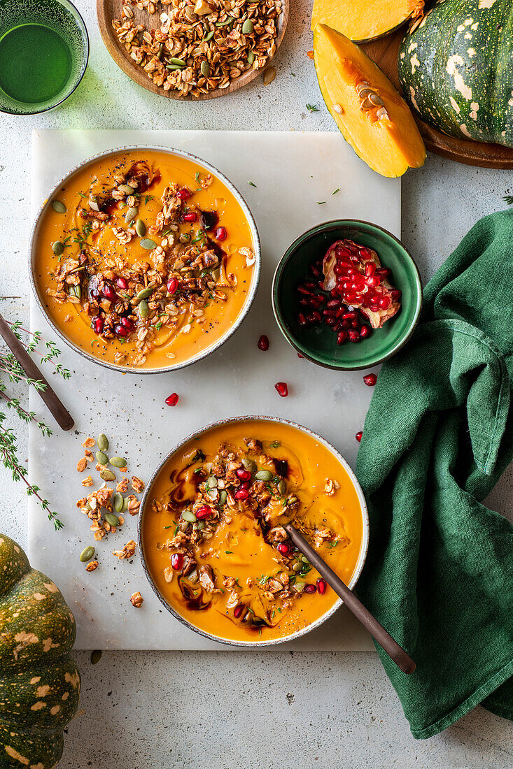 Pumpkin soup with savoury granola