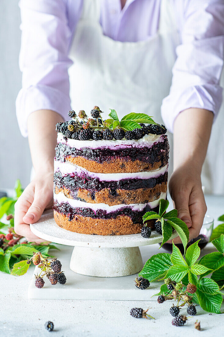 Naked cake with blackberries