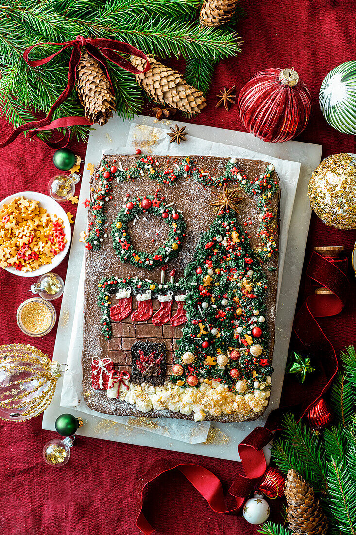 Weihnachtsbild-Blechkuchen