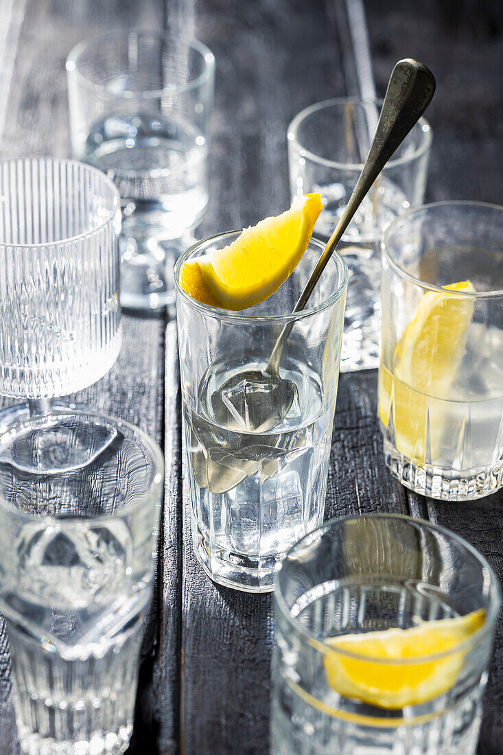 Glasses with lemon water