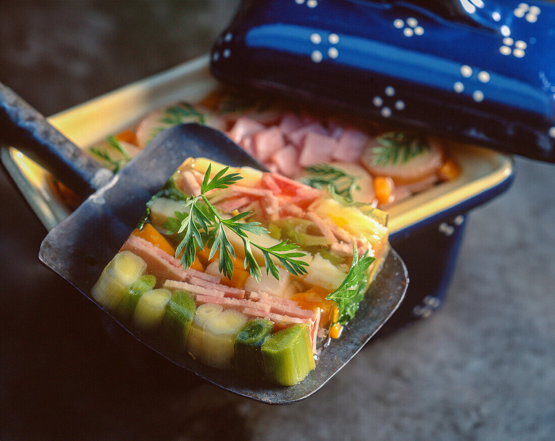 Vegetable terrine with ham and leek