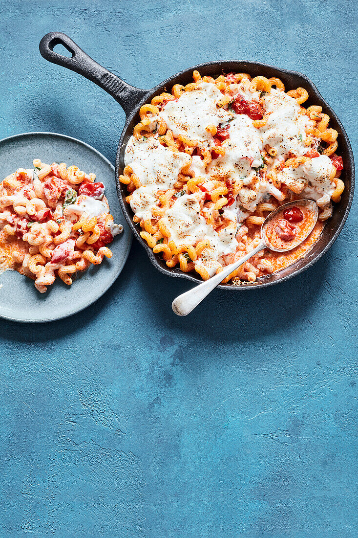 Cavatappi pasta with cherry tomatoes and ricotta