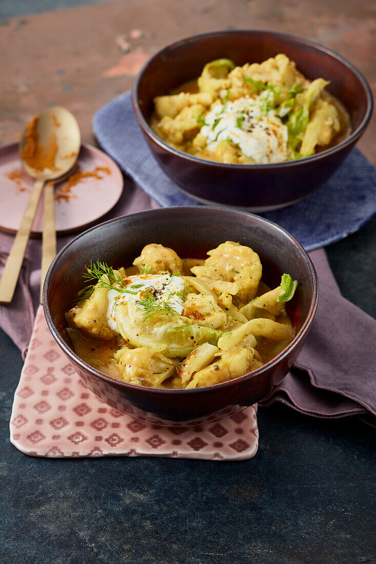 Yellow cauliflower and fennel curry with roasted spices