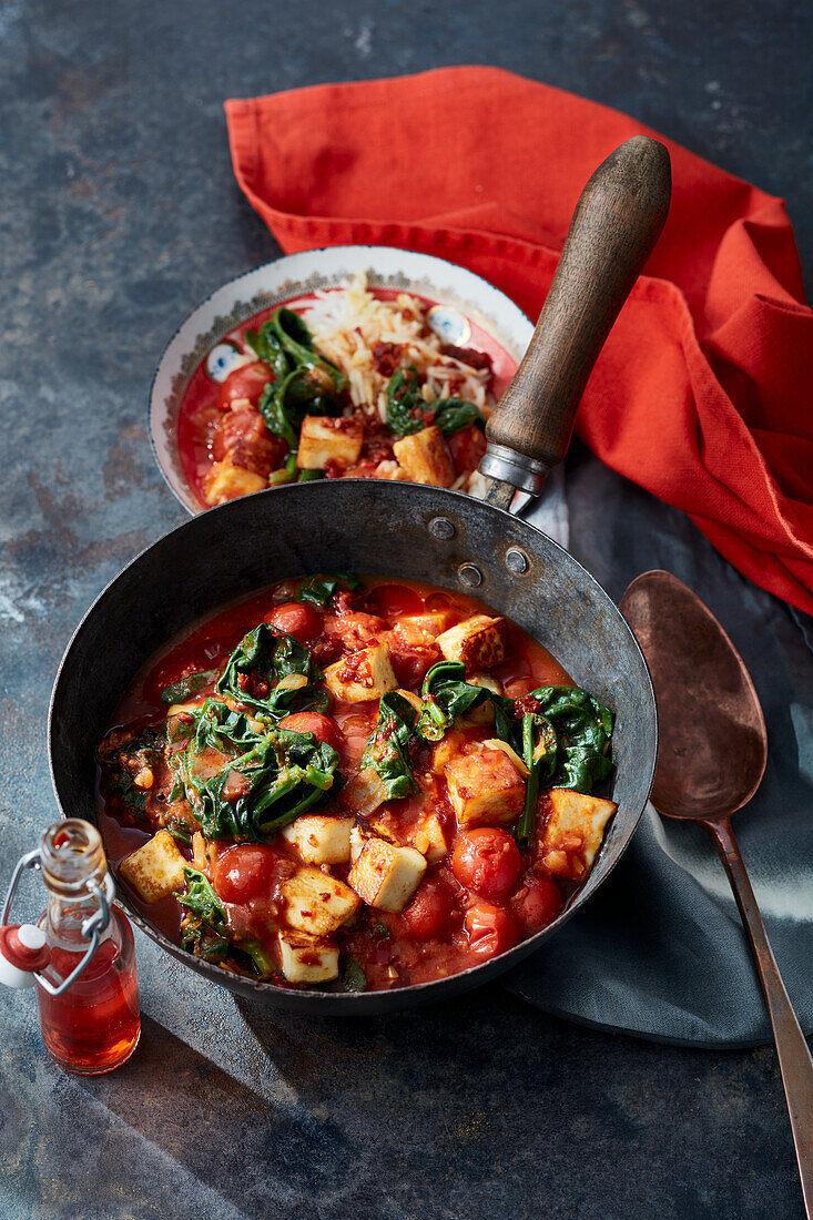 Indian spinach and paneer curry with chilli oil