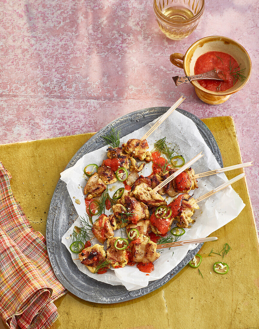 Pinchos morunos - grilled chicken skewers with peppers