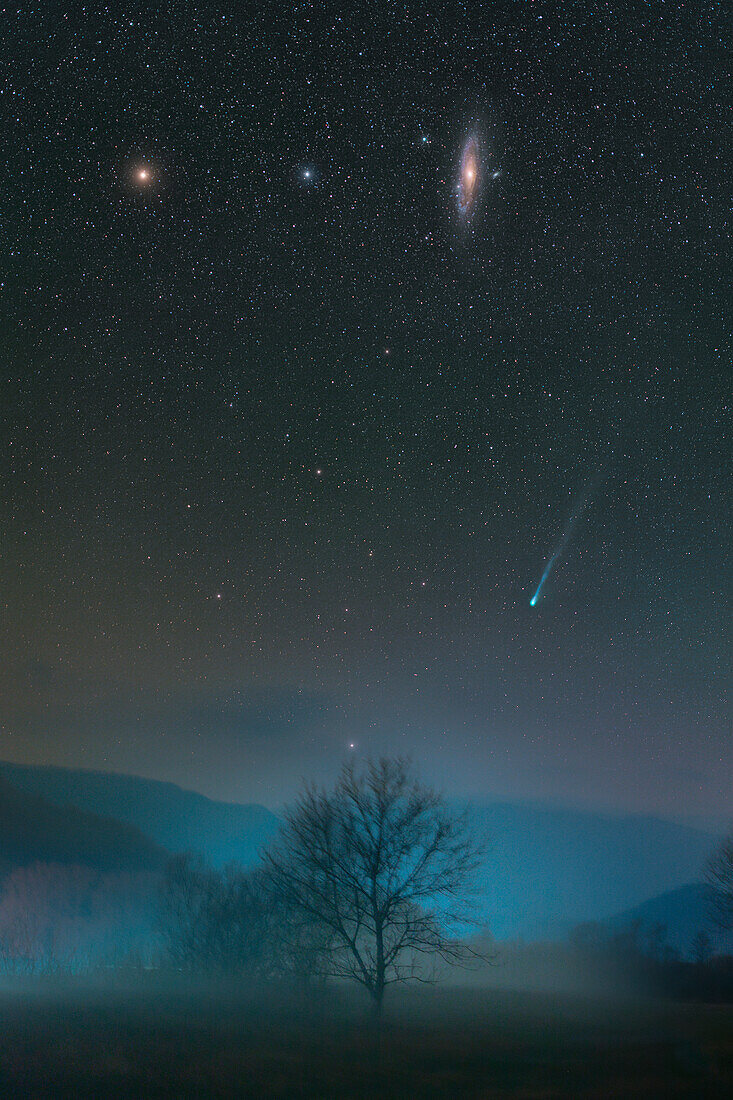 Comet 12P/Pons-Brooks and Andromeda galaxy, 2024