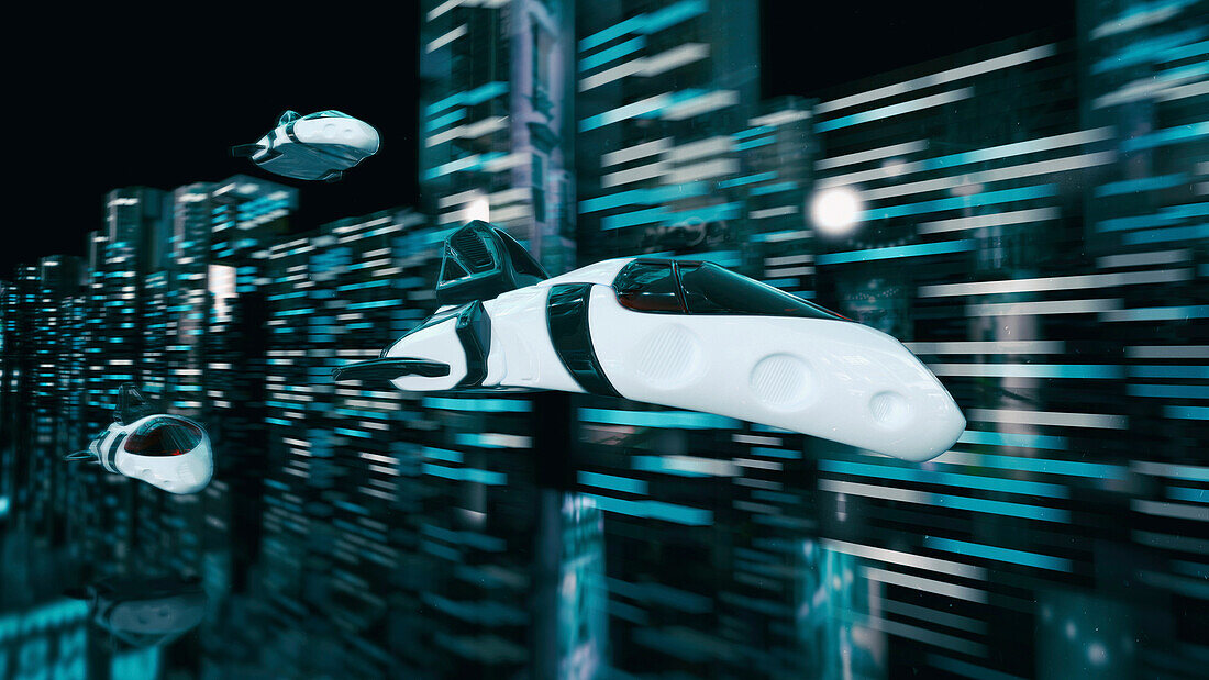 Flying cars, conceptual illustration