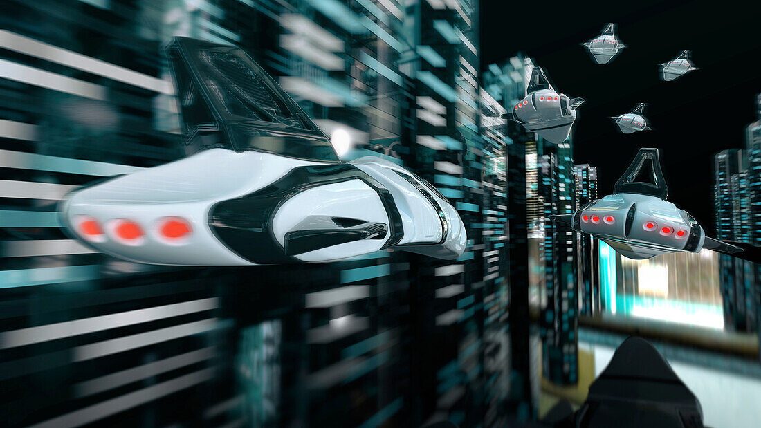 Flying cars, conceptual illustration