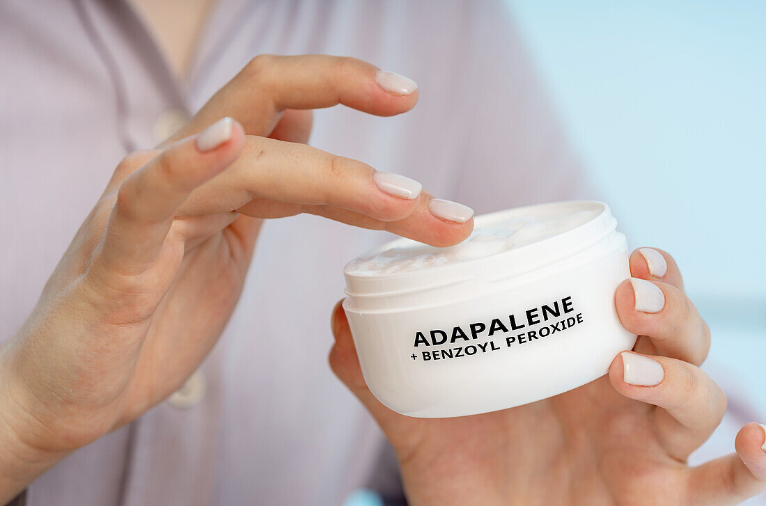 Adapalene and benzoyl peroxide medical cream, conceptual image