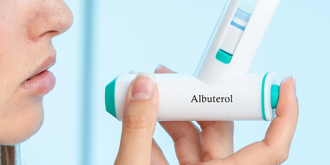 Albuterol medical inhaler, conceptual image