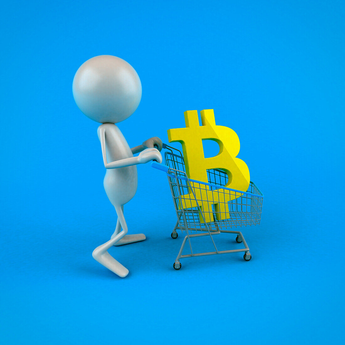 Shopping using bitcoin, conceptual illustration