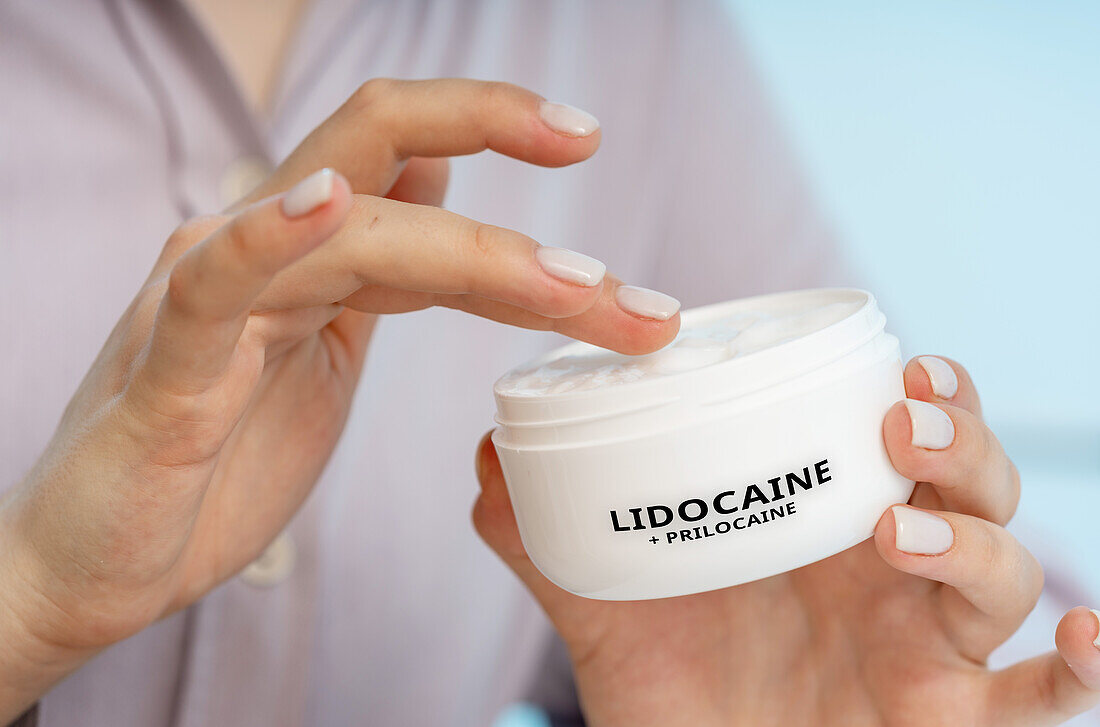 EMLA lidocaine and prilocaine medical cream, conceptual image