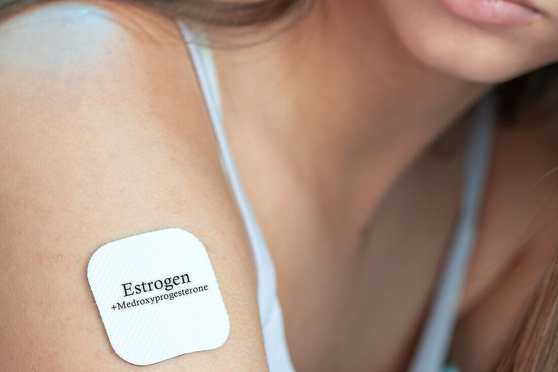 Estrogen and medroxyprogesterone patch, conceptual image
