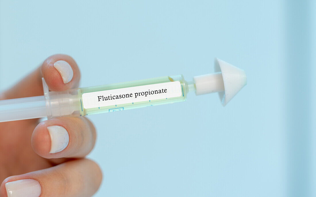 Fluticasone propionate intranasal medication, conceptual image