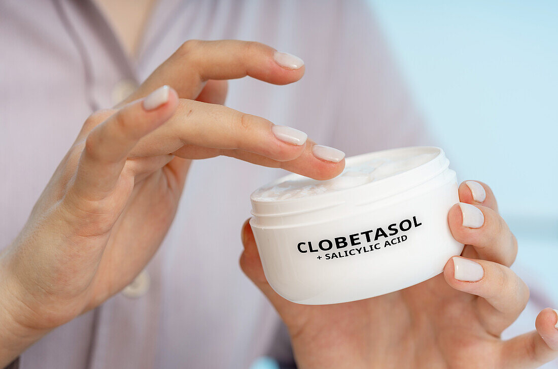 Clobetasol and salicylic acid medical cream, conceptual image