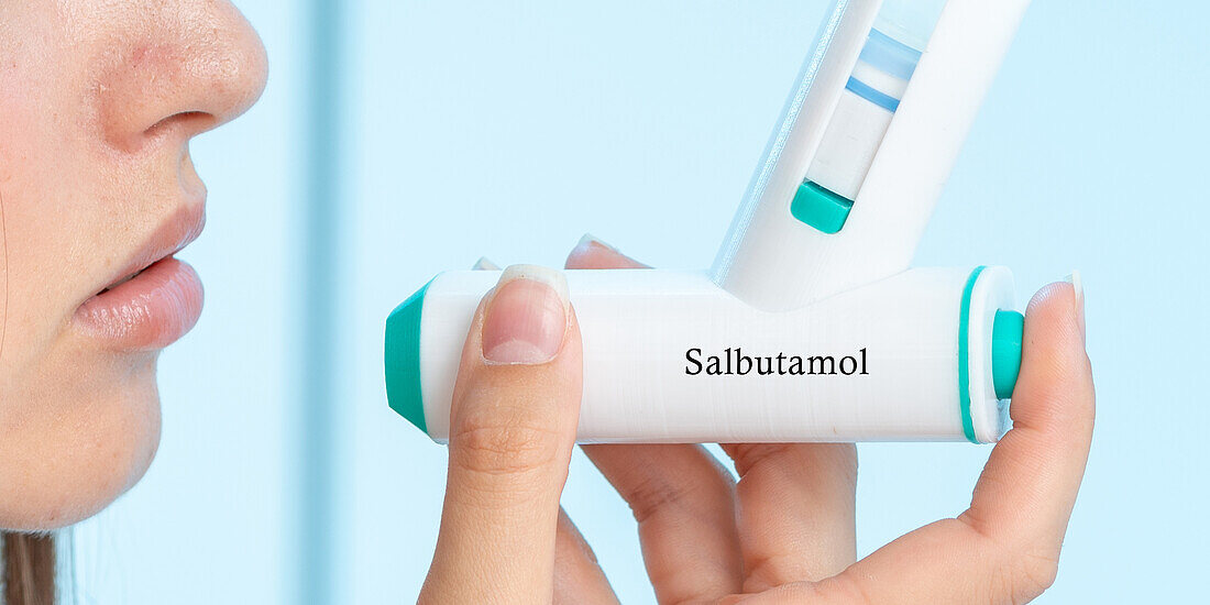 Salbutamol medical inhaler, conceptual image