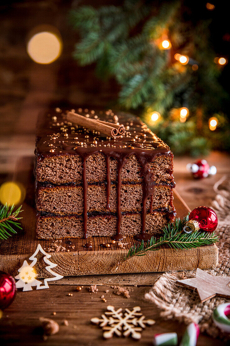 Weihnachtlicher Kasten-Lebkuchen mit Schokoladenglasur