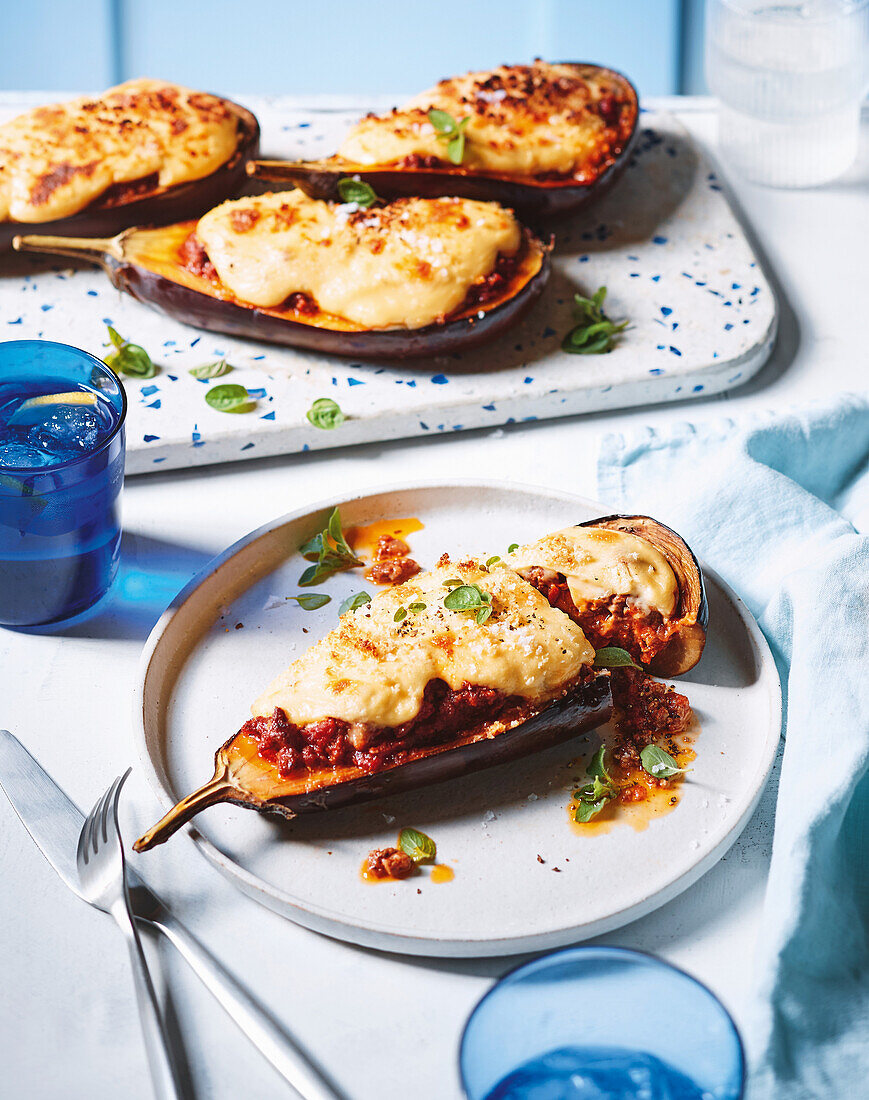 Greek-style baked aubergines 'papoutsakia'