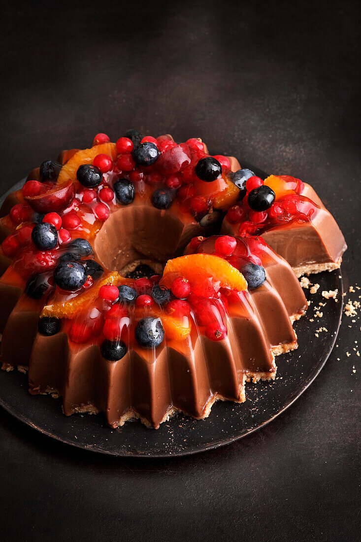 Chocolate and cinnamon pannacotta with rum fruit jelly