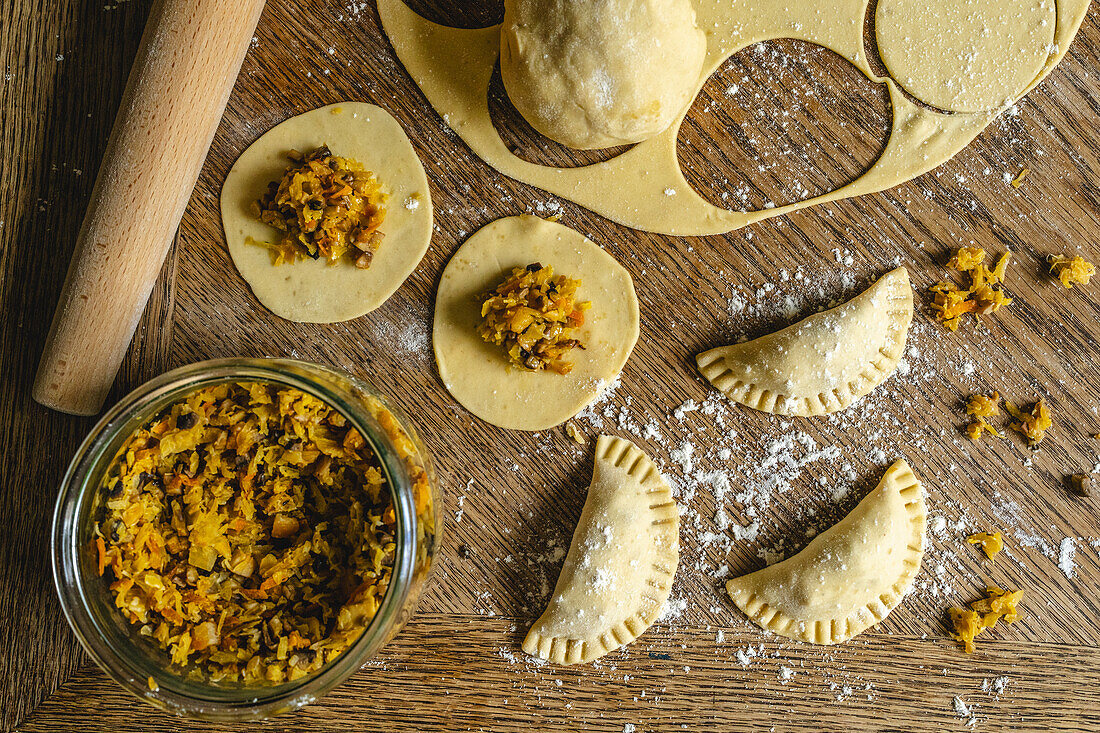 Pierogi with sauerkraut and mushroom filling