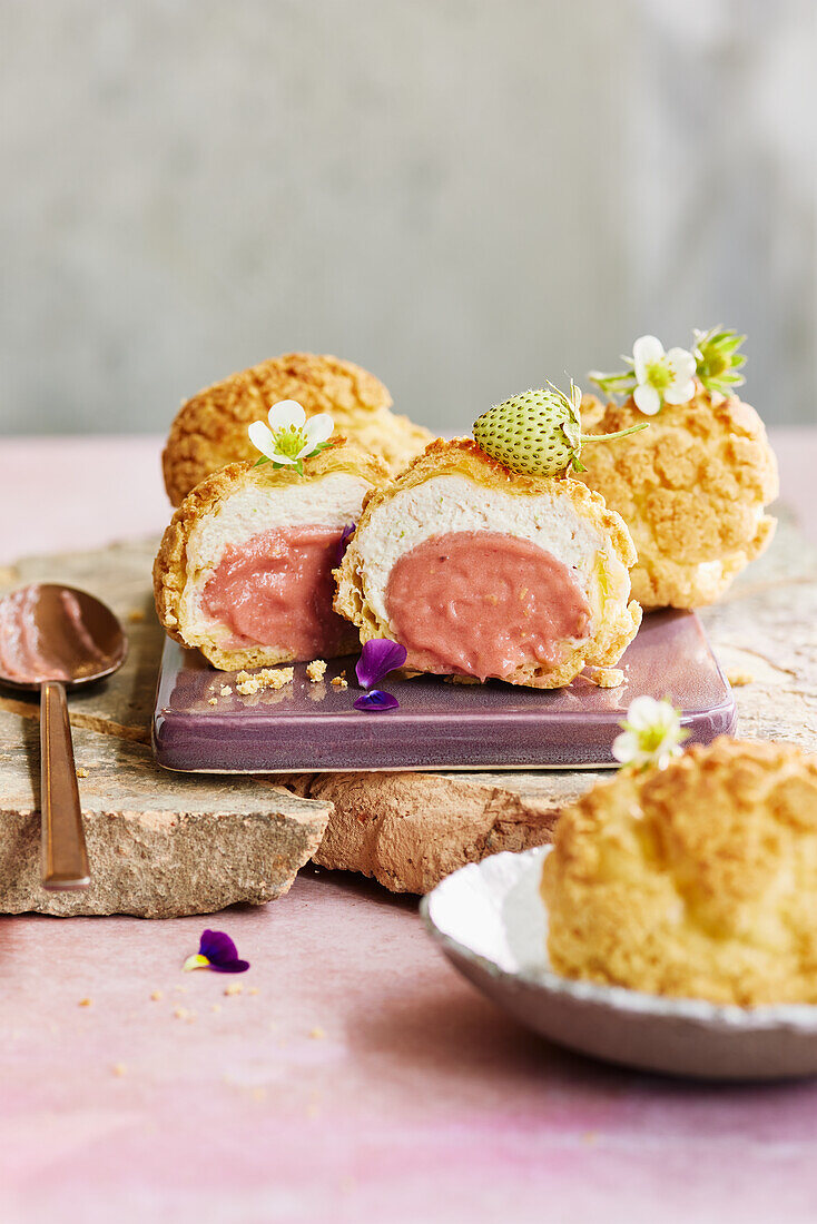 Choux Craquelin with two different fruit fillings