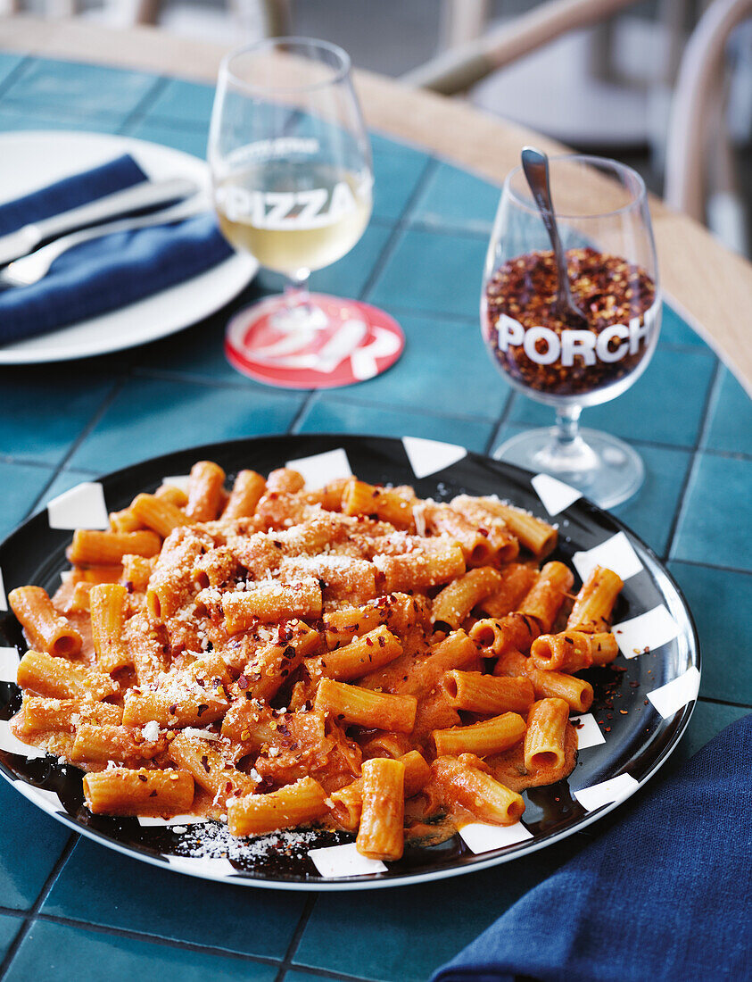 Vodka rigatoni with passata and chilli