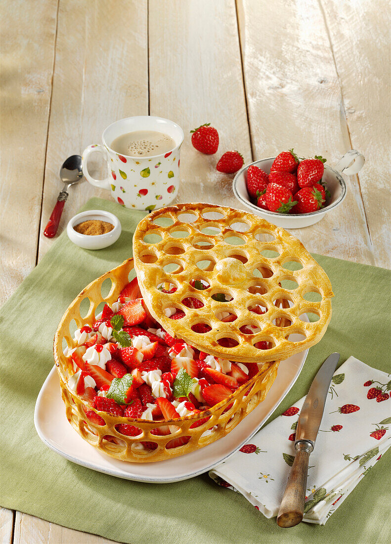 Strawberry basket with cream cheese cream