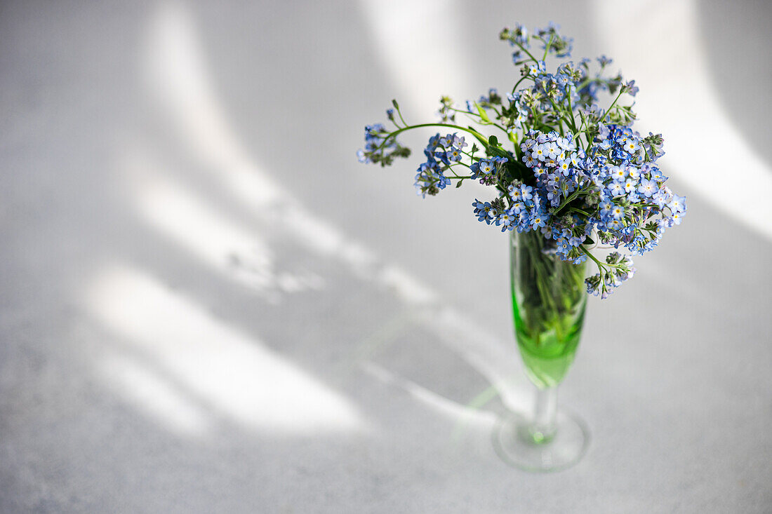 Forget-me-not (Myosotis) flower arrangement in a glass