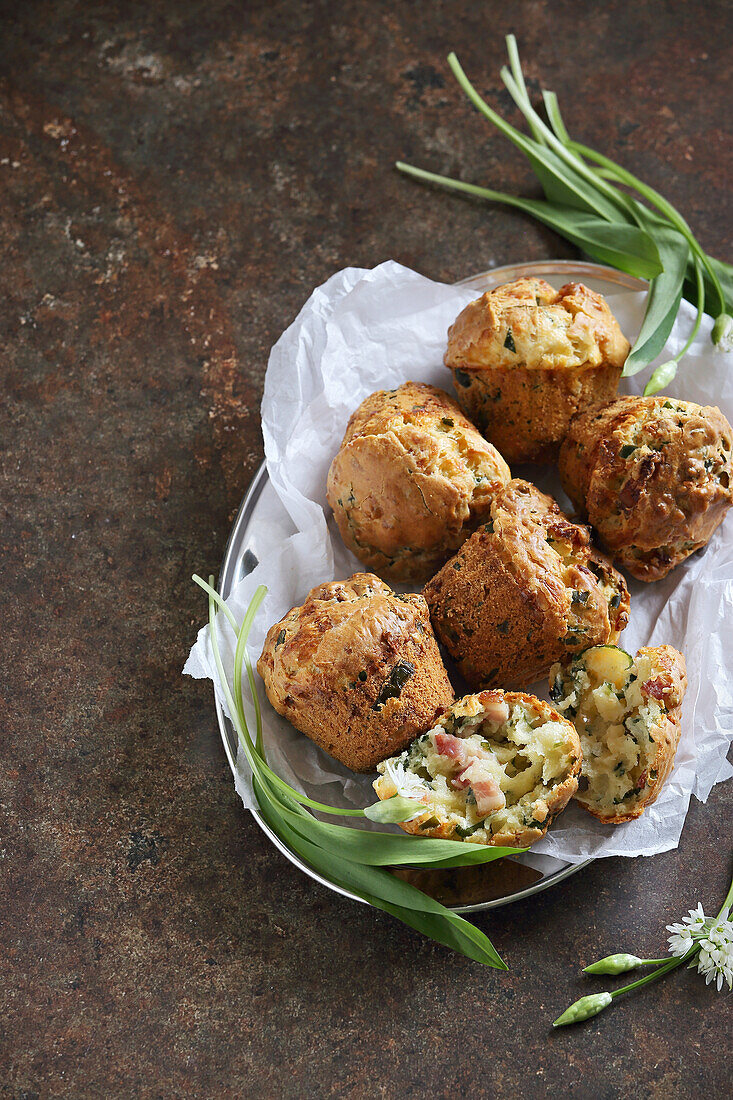 Wild garlic and bacon muffins