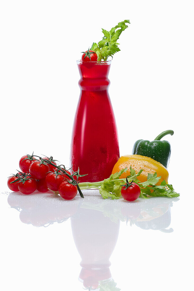 Vegetable juice with tomatoes, peppers and celery