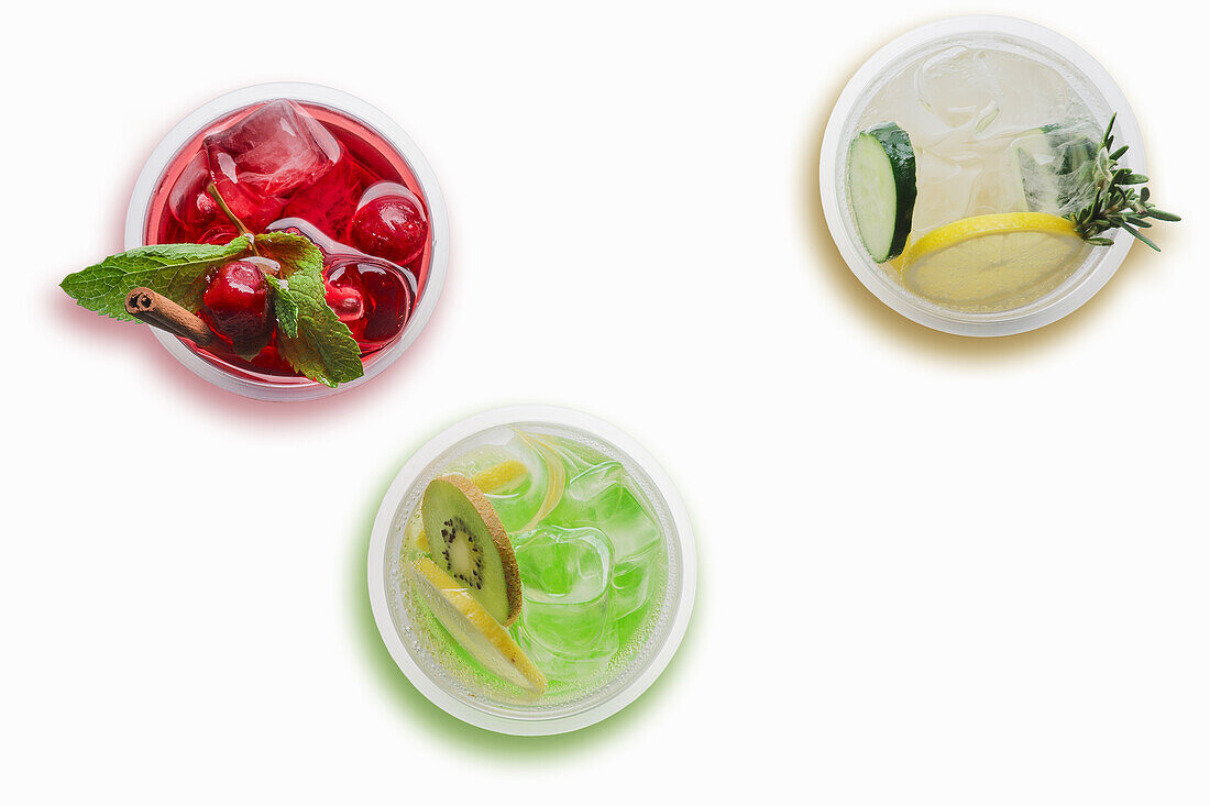 Lemonade, kiwi lemonade and cherry lemonade