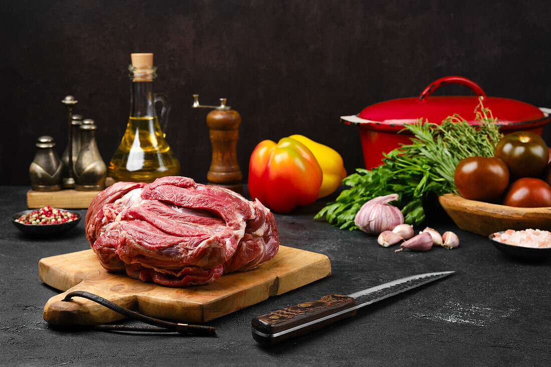 Raw lamb on a chopping board