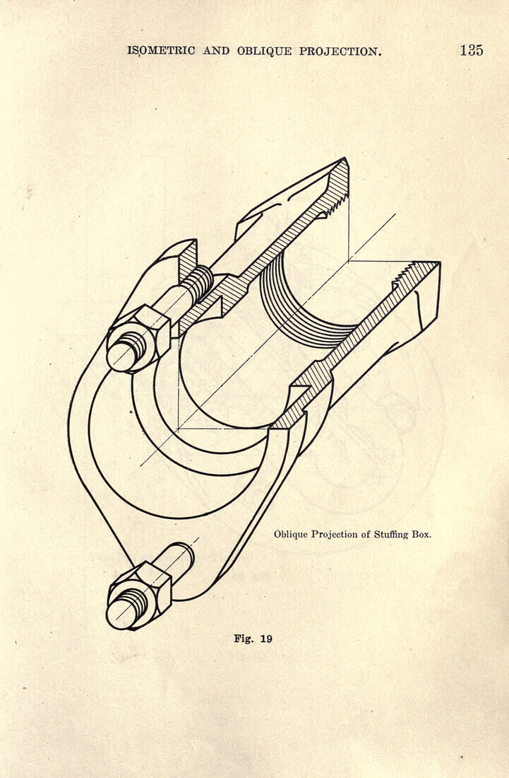 Oblique projection of stuffing box, illustration