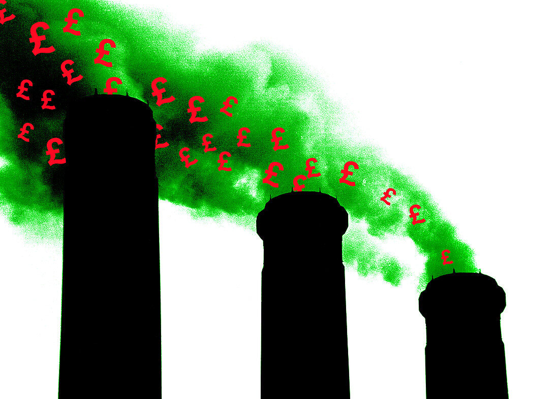Money from burning fossil fuels, illustration