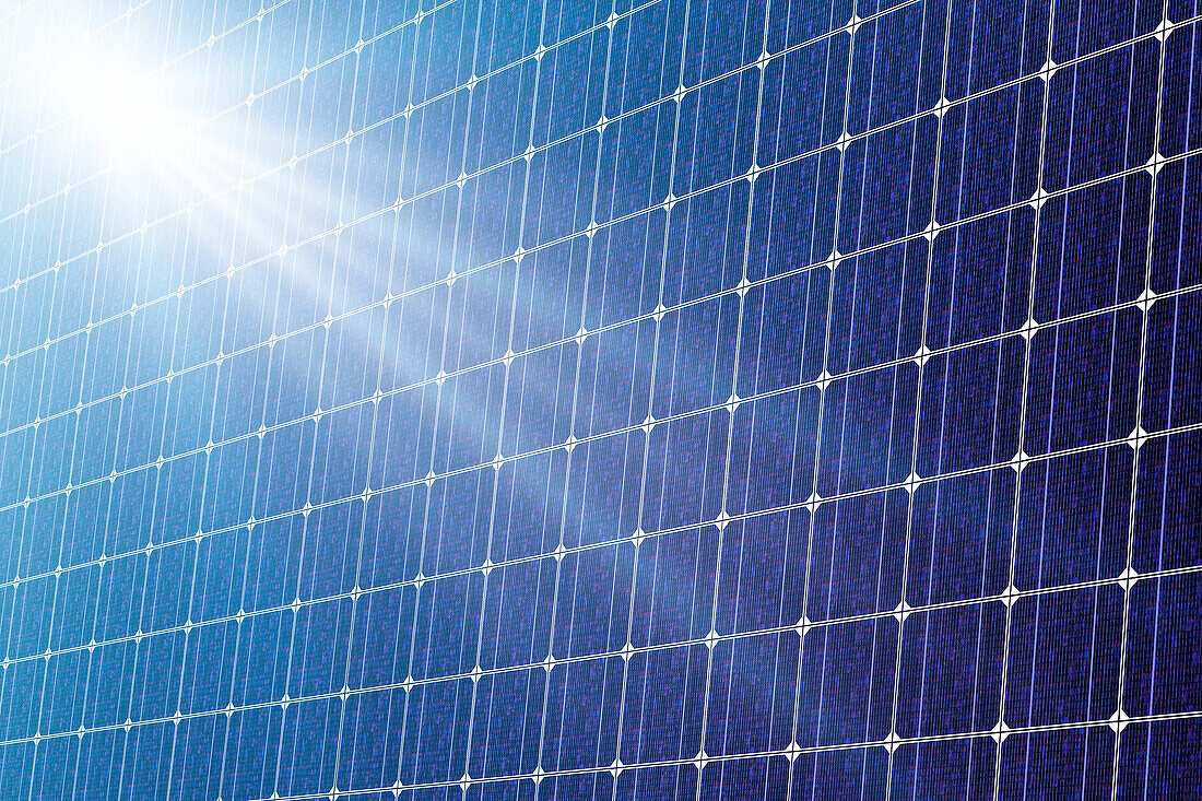 Sun shining on solar panels