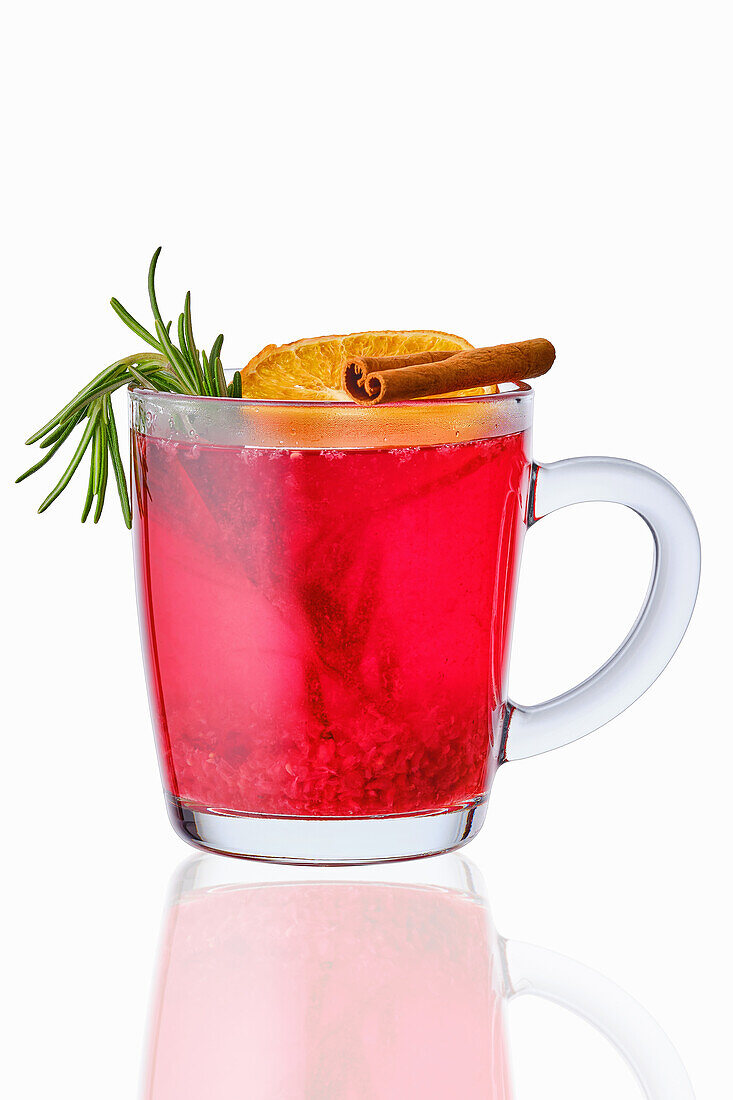 Hot cranberry punch with cinnamon and rosemary