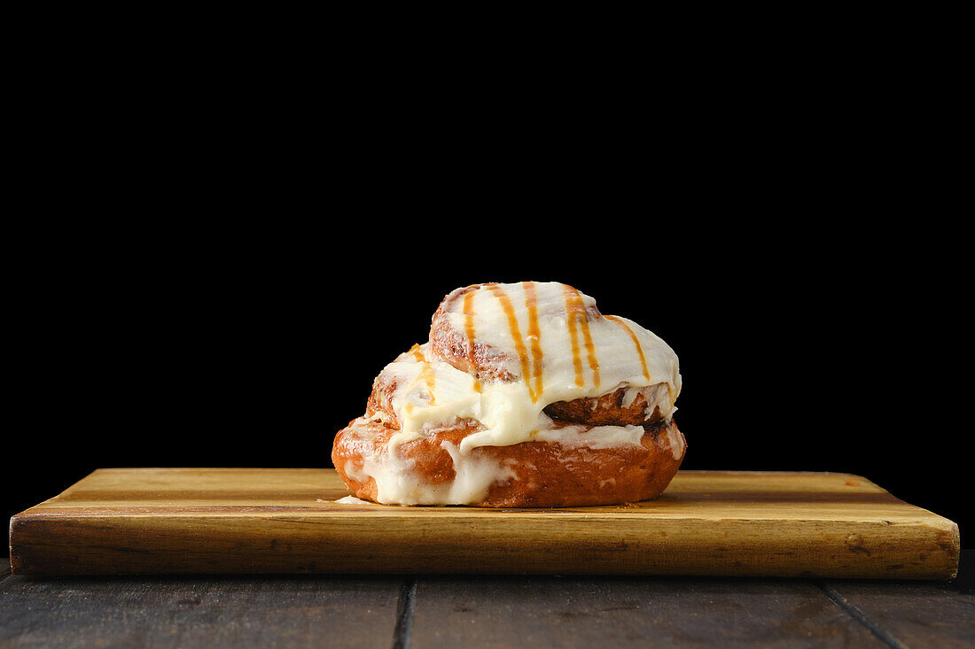 Cinnamon bun with caramel glaze