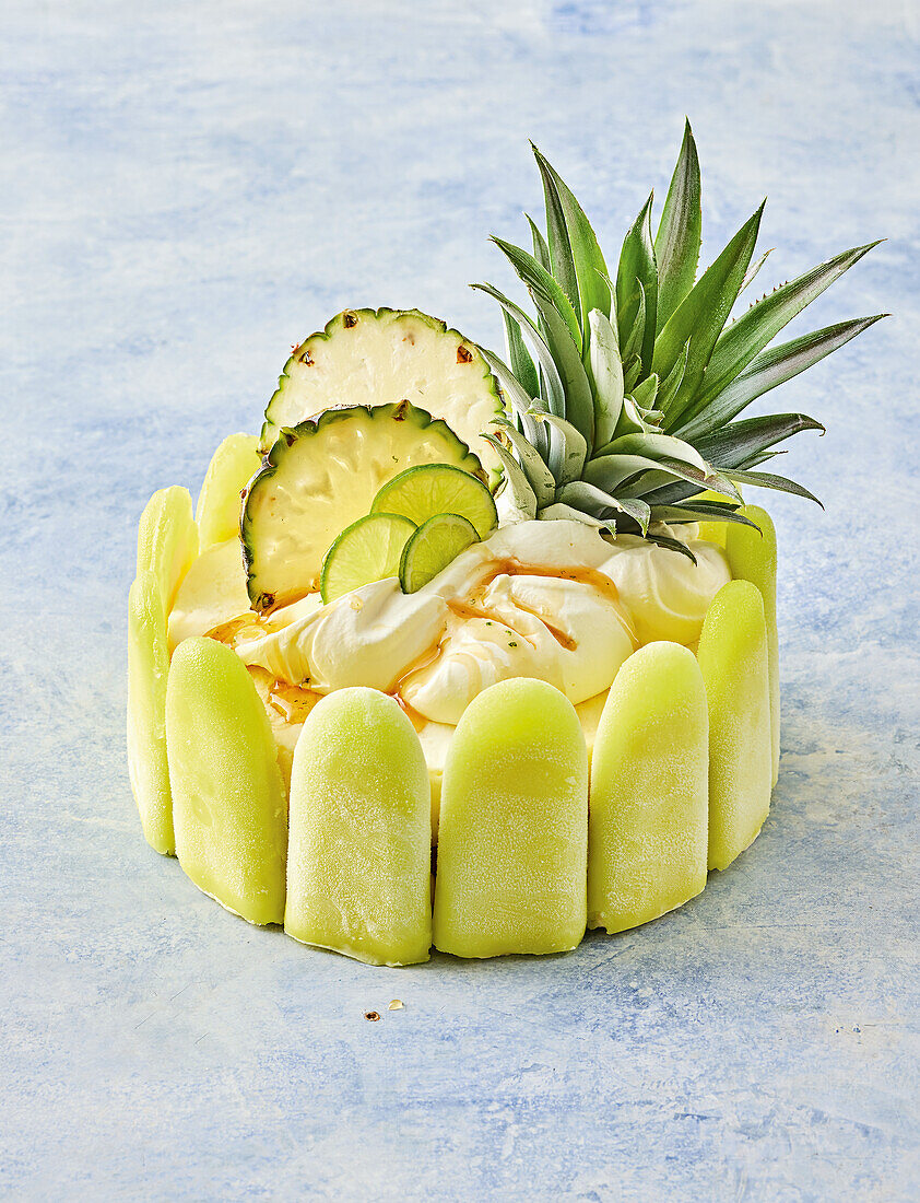 Lime and pineapple ice cream dessert