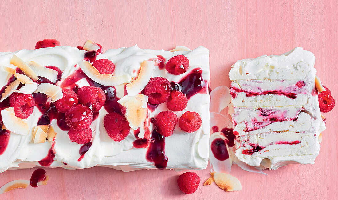 Coconut pavlova with raspberries