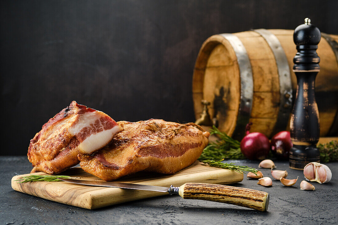 Smoked pork on a wooden board