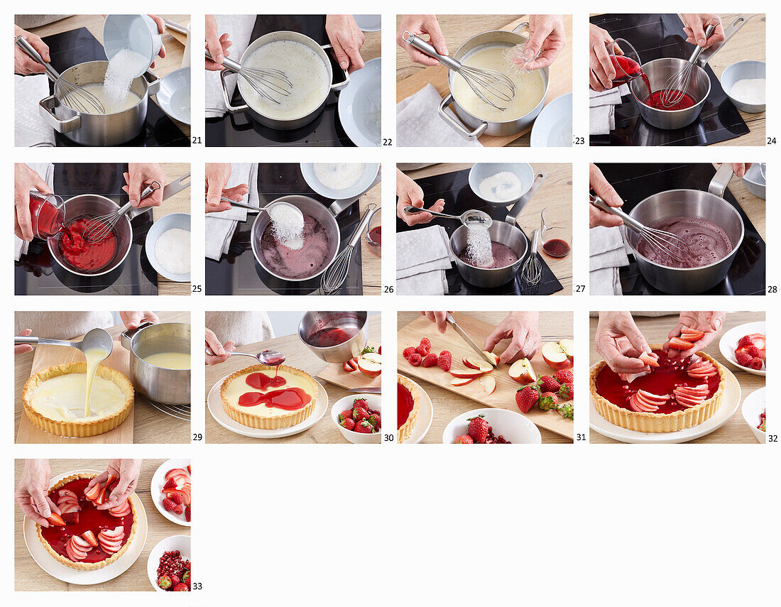 Prepare panna cotta tart with fresh fruit