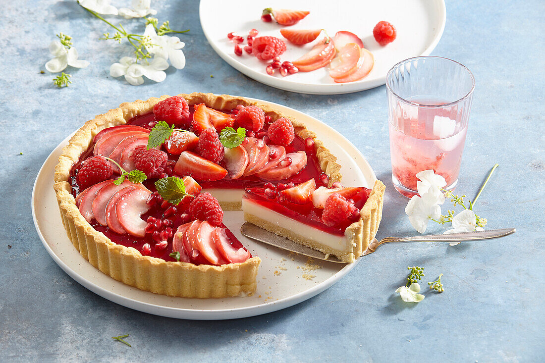 Panna cotta tart with fresh fruit