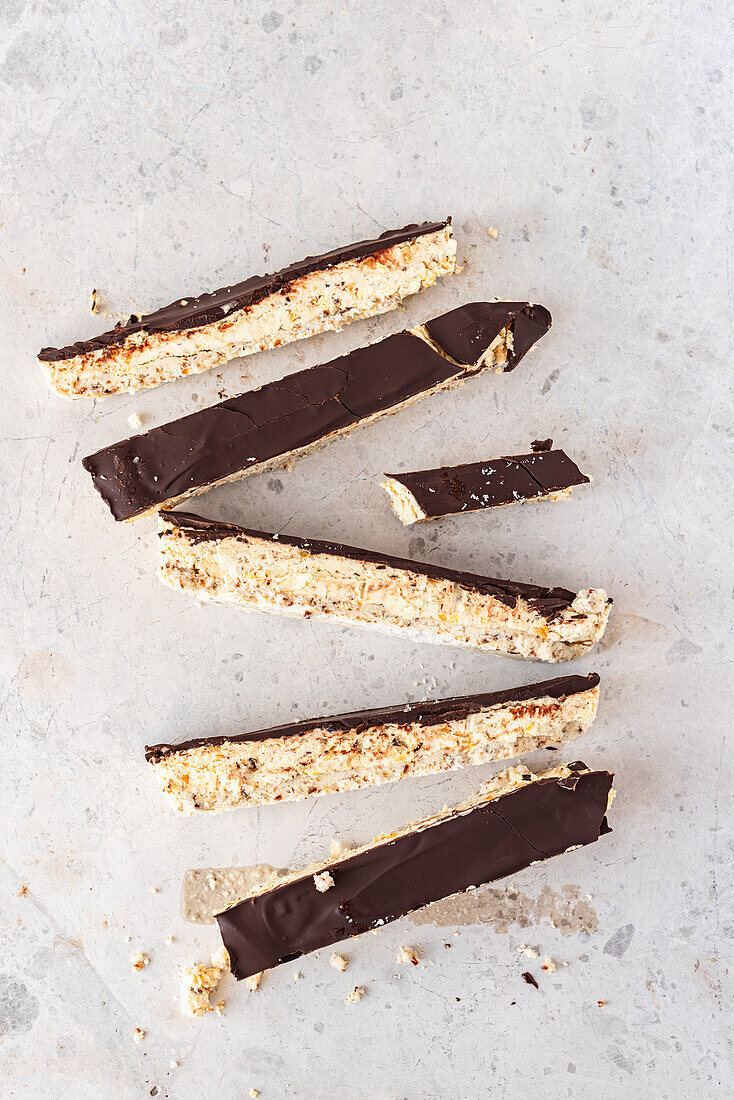 Coconut bar with vegan chocolate icing