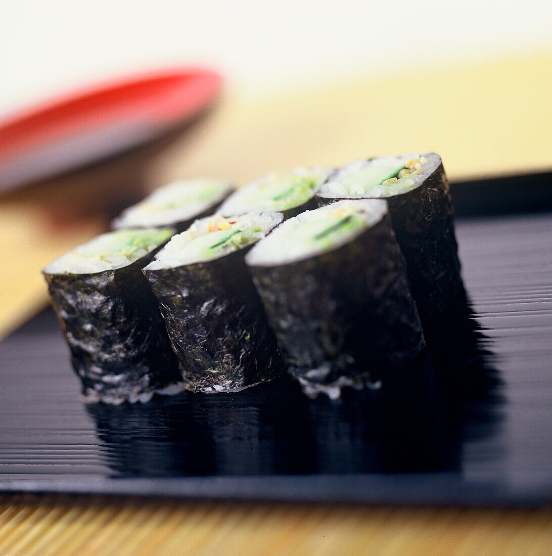 Maki with cucumber in nori seaweed leaves