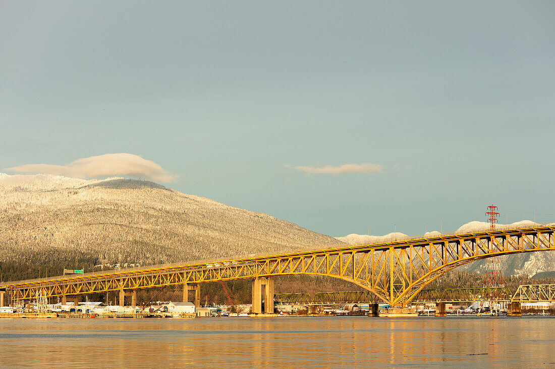 Ironworkers Memorial Second Narrows Crossing over Burrard Inlet with North Shore Mountains in background, North Vancouver, British Columbia, Canada