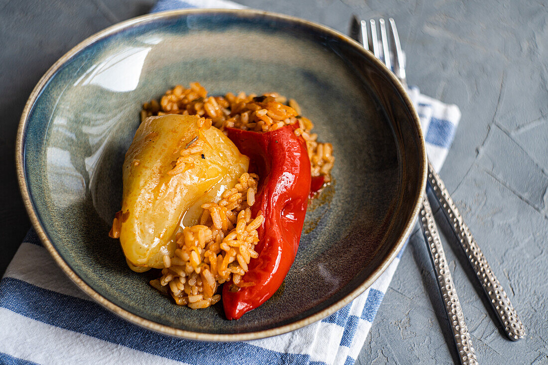 Stuffed peppers with rice and vegetables
